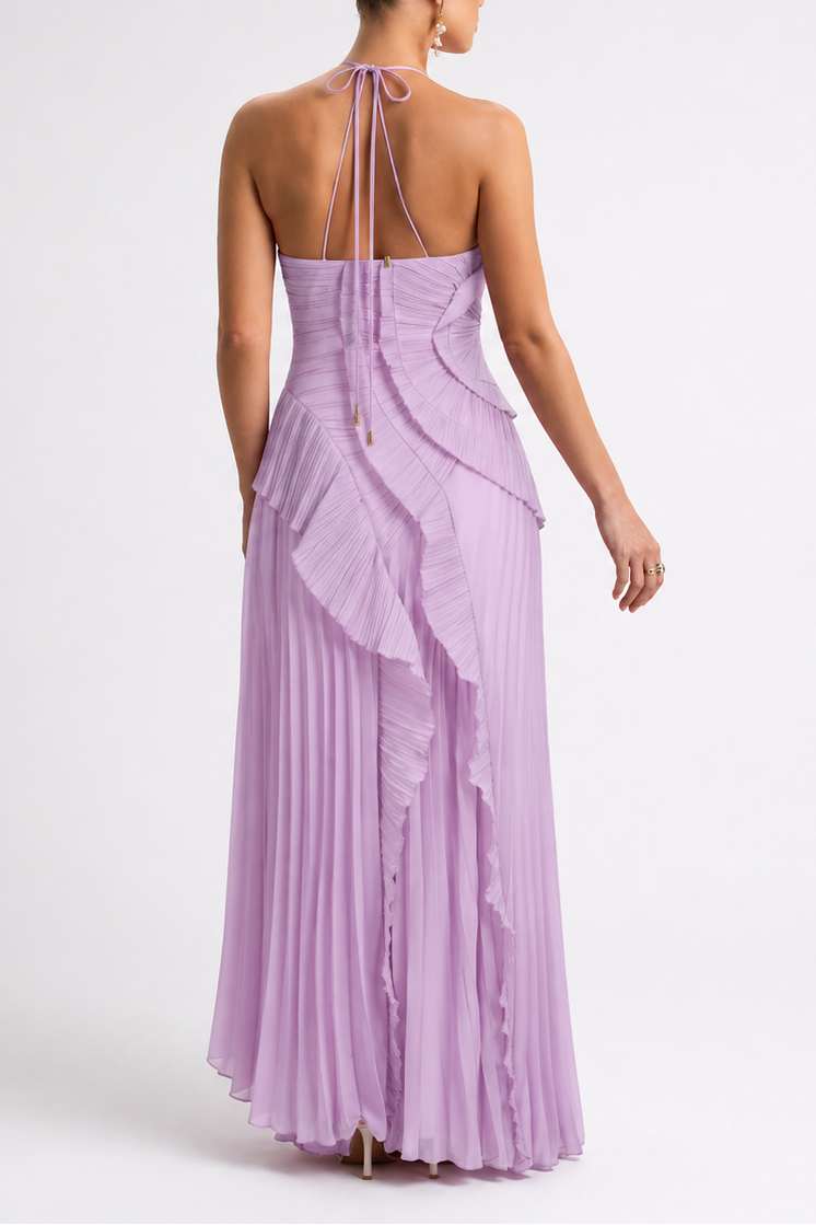 Maternity Maxi Dress – Open Back Ruffle Bodice