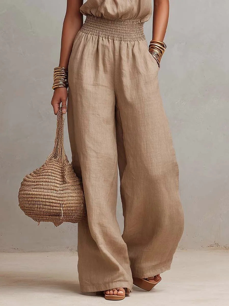 Women's Halter Neck Jumpsuit – Smocked Waist & Wide-Leg Fit