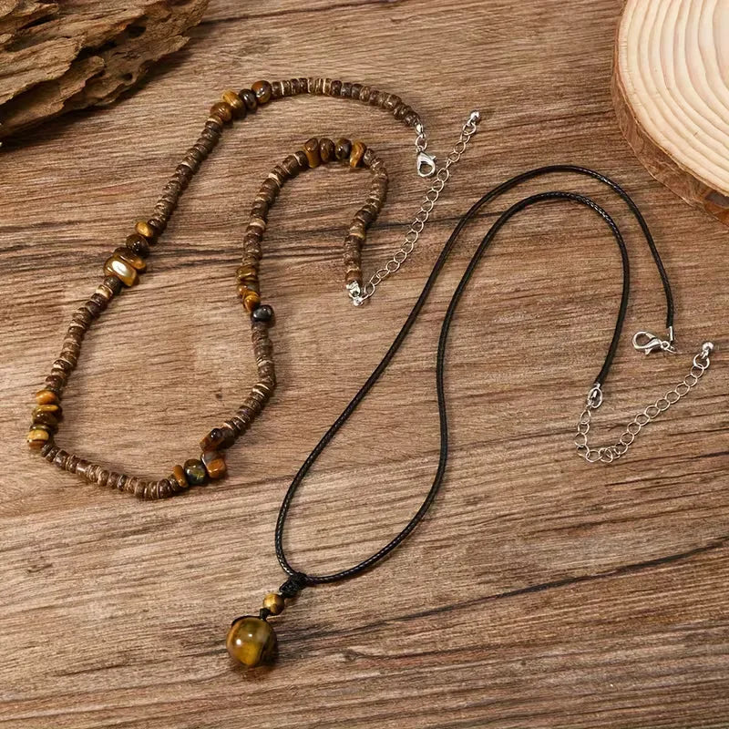 Layered Bead & Cord Necklace Set – Adjustable Two-Piece