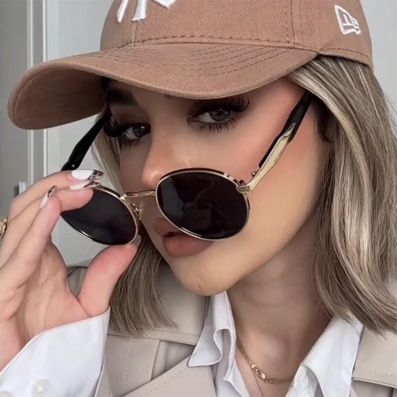 Round Sunglasses for Women – Metal Frame UV Retro Lens