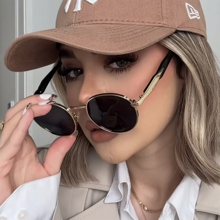Round Sunglasses for Women – Metal Frame UV Retro Lens