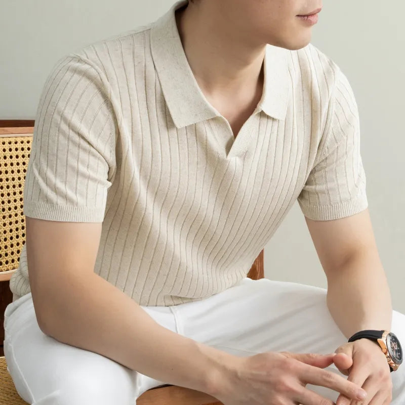 Men's Slim Fit Polo Shirt – Ribbed Knit Short Sleeve