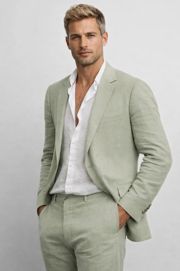 Men's Tailored Linen Two-Piece Suit – Structured Blazer & Trouser Set