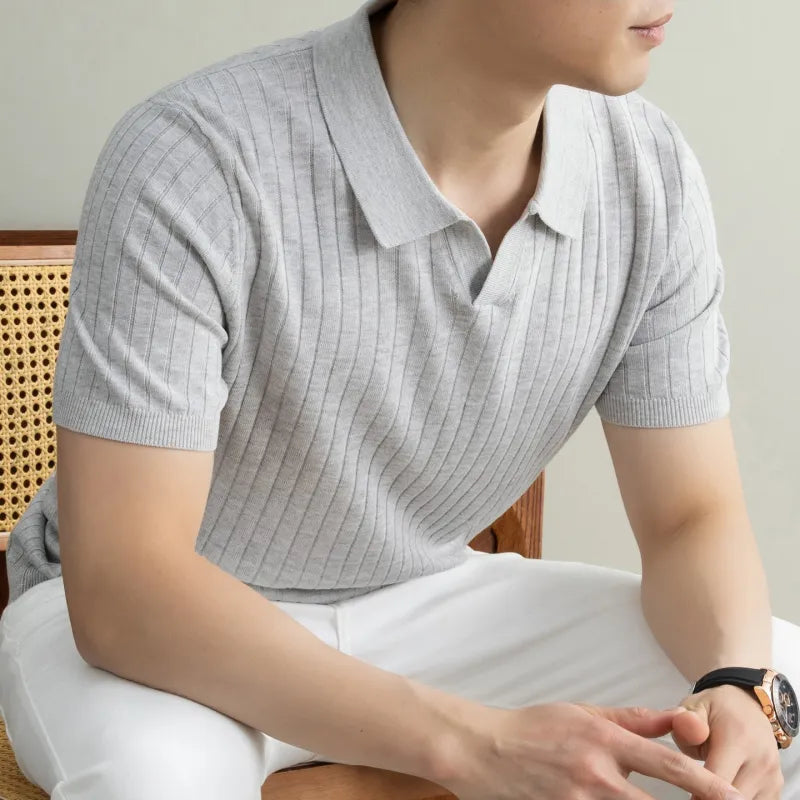Men's Slim Fit Polo Shirt – Ribbed Knit Short Sleeve