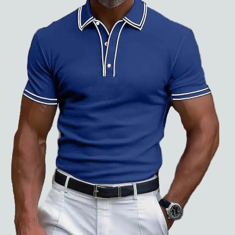 Men's Ribbed Polo Shirt – Slim Fit Contrast Piping