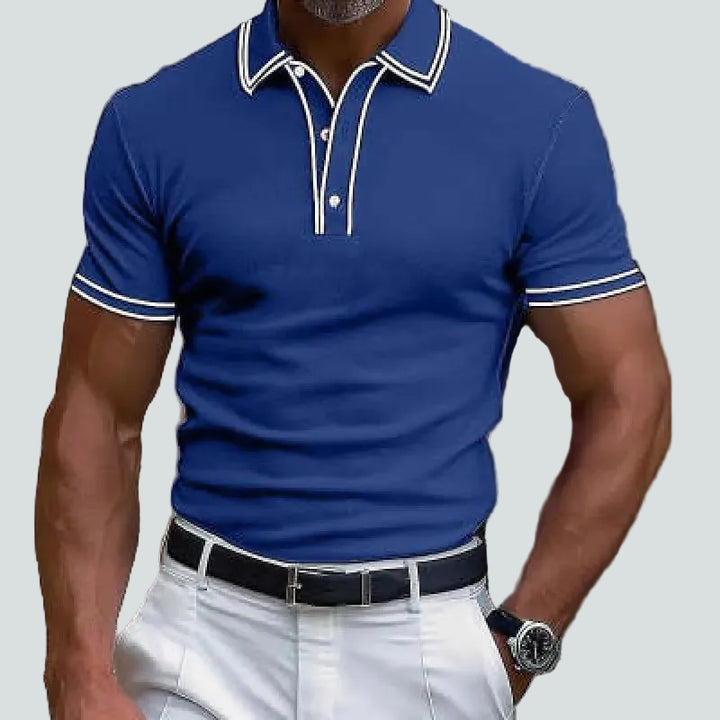 Men's Ribbed Polo Shirt – Slim Fit Contrast Piping