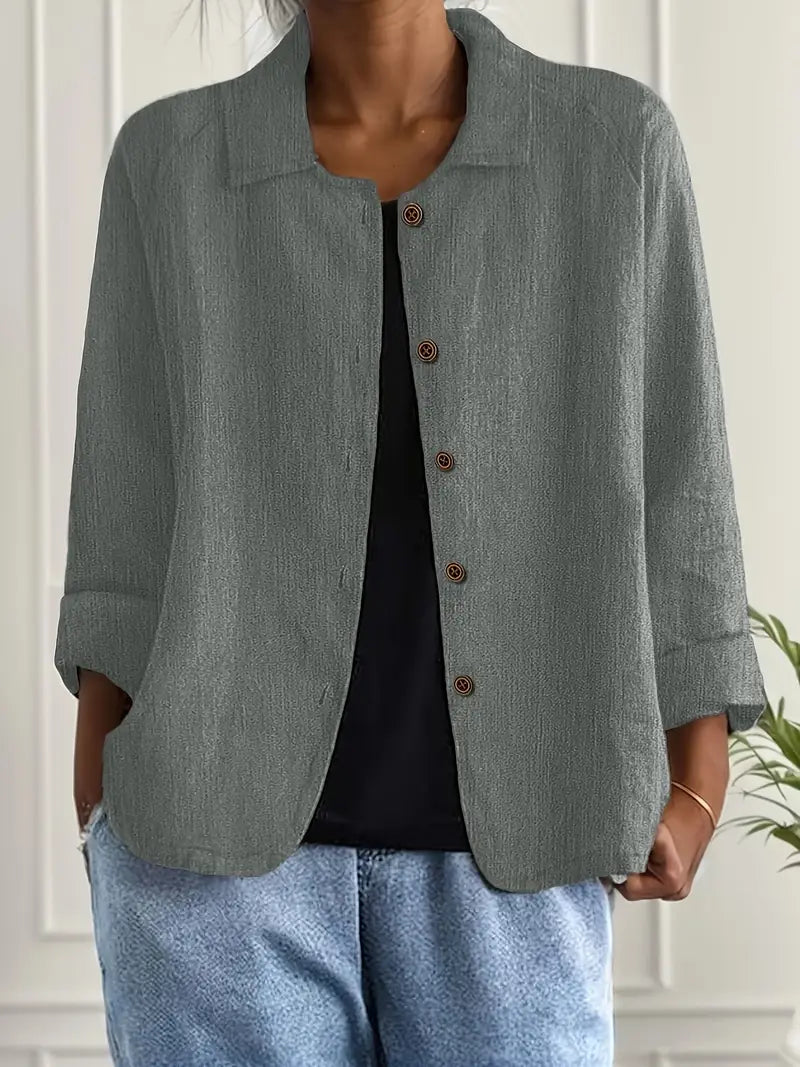 Women's Cardigan Button-Front Shirt – Relaxed Fit, Classic Collar