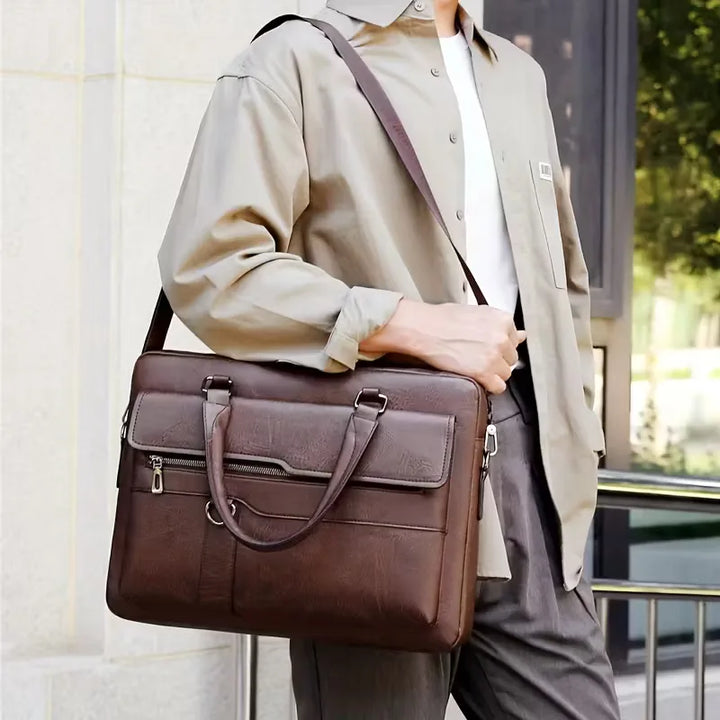 Men's Leather Laptop Bag – 15" Large Capacity Work Bag