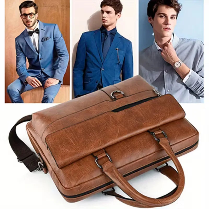 Men's Leather Laptop Bag – 15" Large Capacity Work Bag