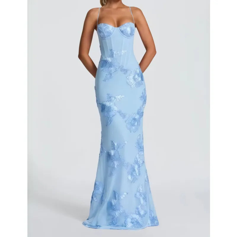 Maxi Dress – Sheer Floral Mermaid, Structured Fit Women&