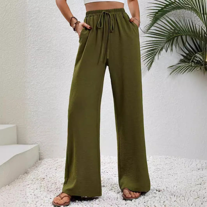 Wide-Leg Casual Pants – Relaxed Solid Colour Flowy Hem Trousers