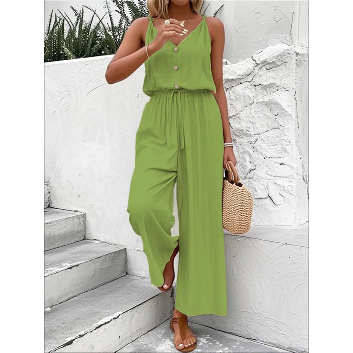Wide-Leg Jumpsuit for Women – Sleeveless V-Neck Relaxed Fit
