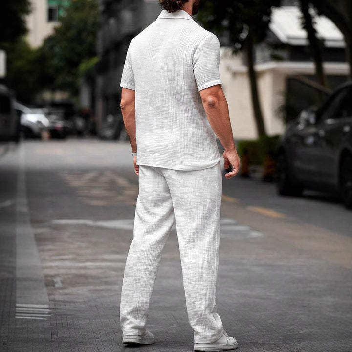 Men's Two Piece Set – Camp Collar Shirt & Straight Leg Trousers