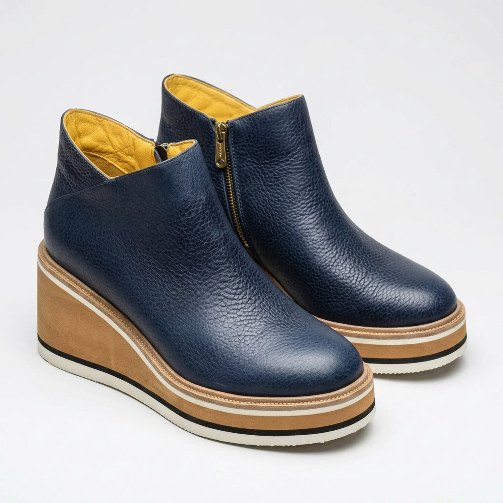 Wedge Platform Ankle Boot for Women – Matte Side Zip Style