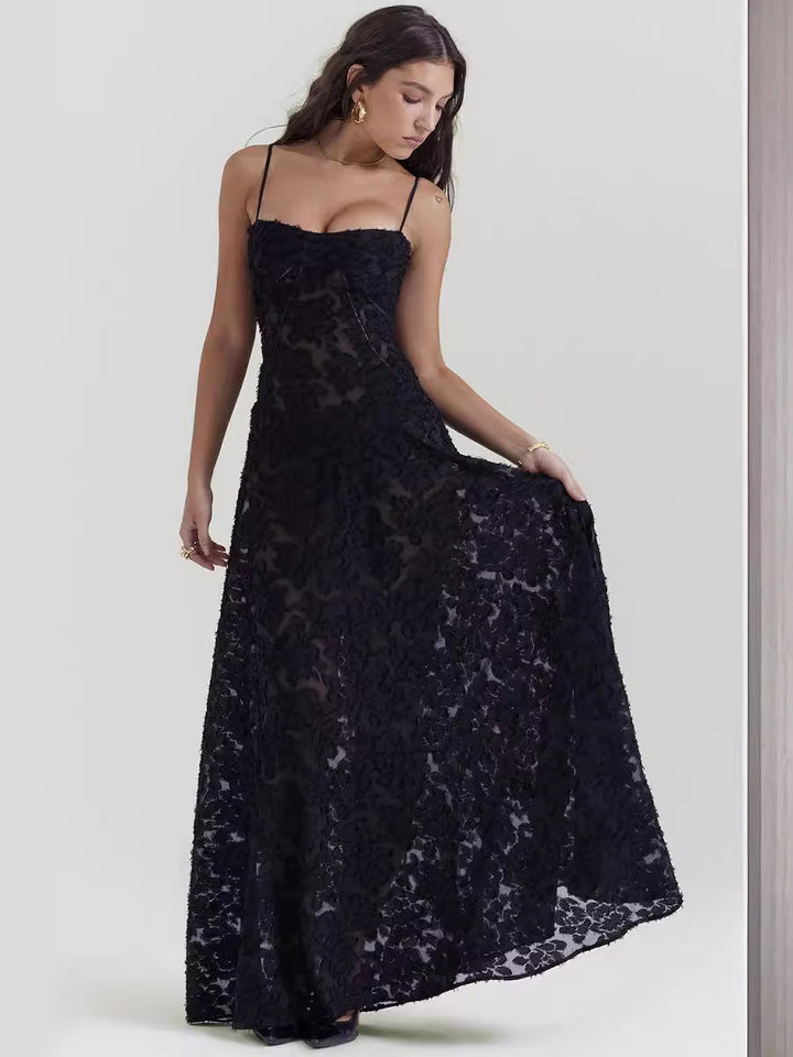 Women's Floral Lace Maxi Dress – Sweetheart Spaghetti Strap