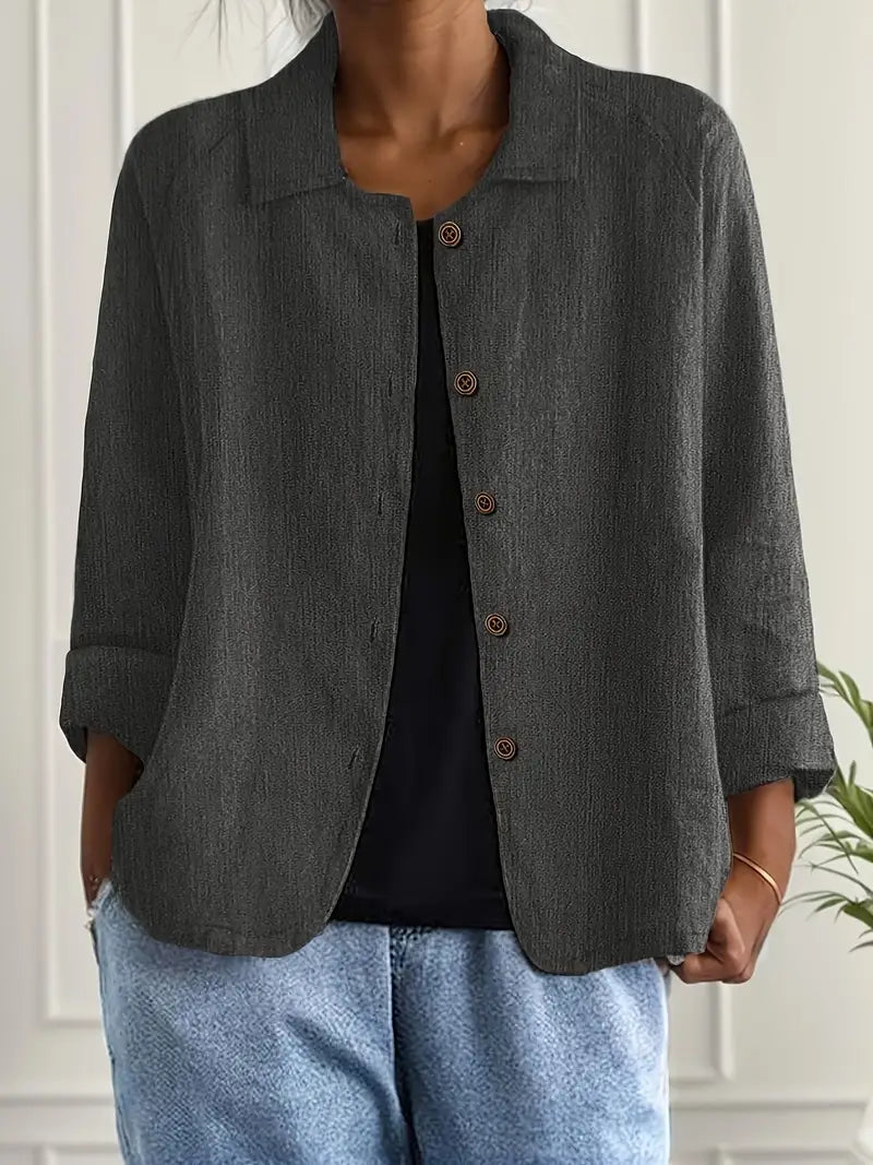 Women's Cardigan Button-Front Shirt – Relaxed Fit, Classic Collar