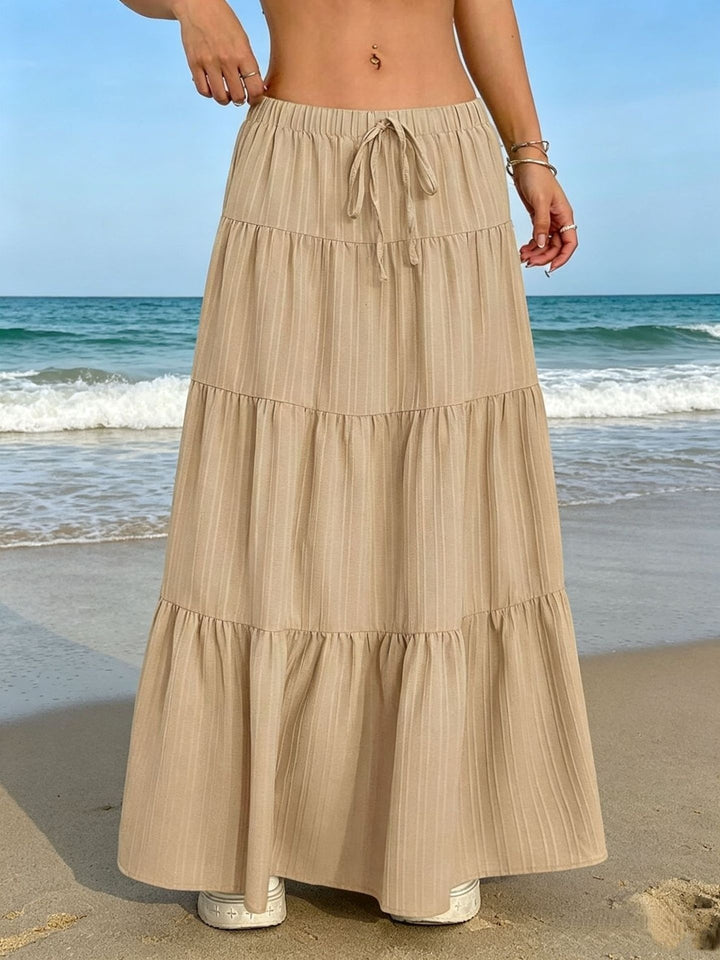 Women's Tiered Maxi Skirt – Elastic Drawstring Waist Ruffled