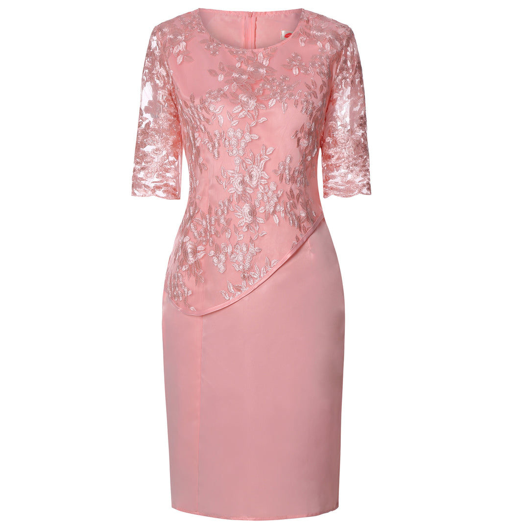 Women's Midi Dress | Lace Faux Two-Piece Relaxed Fit