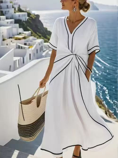 Maxi Dress Women Print Lightweight Fabric – Short Sleeve Flowy Style