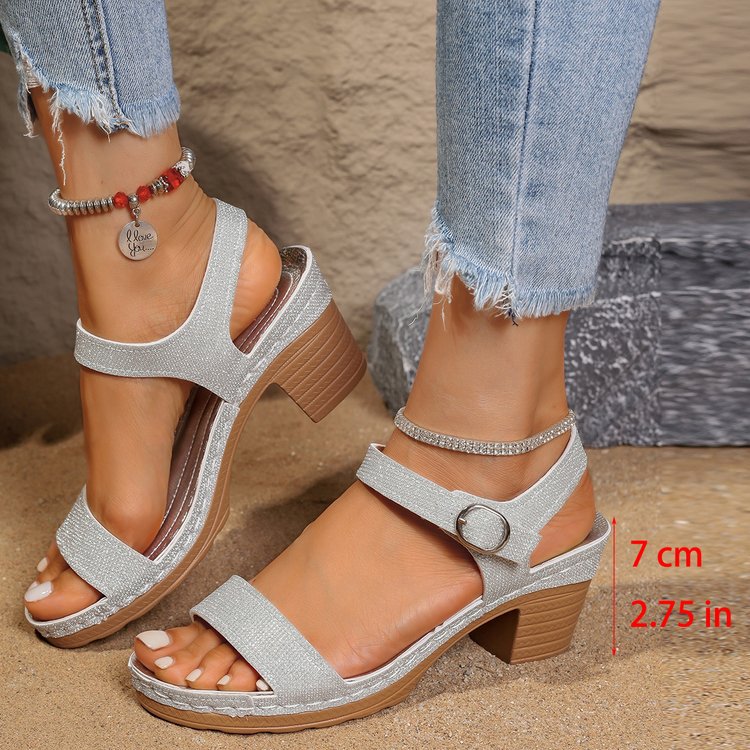 Women's Chunky Heel Sandals – Open Toe Ankle Buckle Block Heel