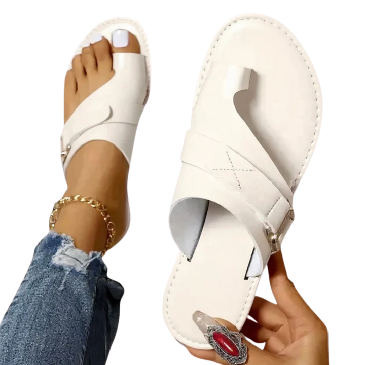 Women's Genuine Leather Flat Sandals – Adjustable Buckle Strap