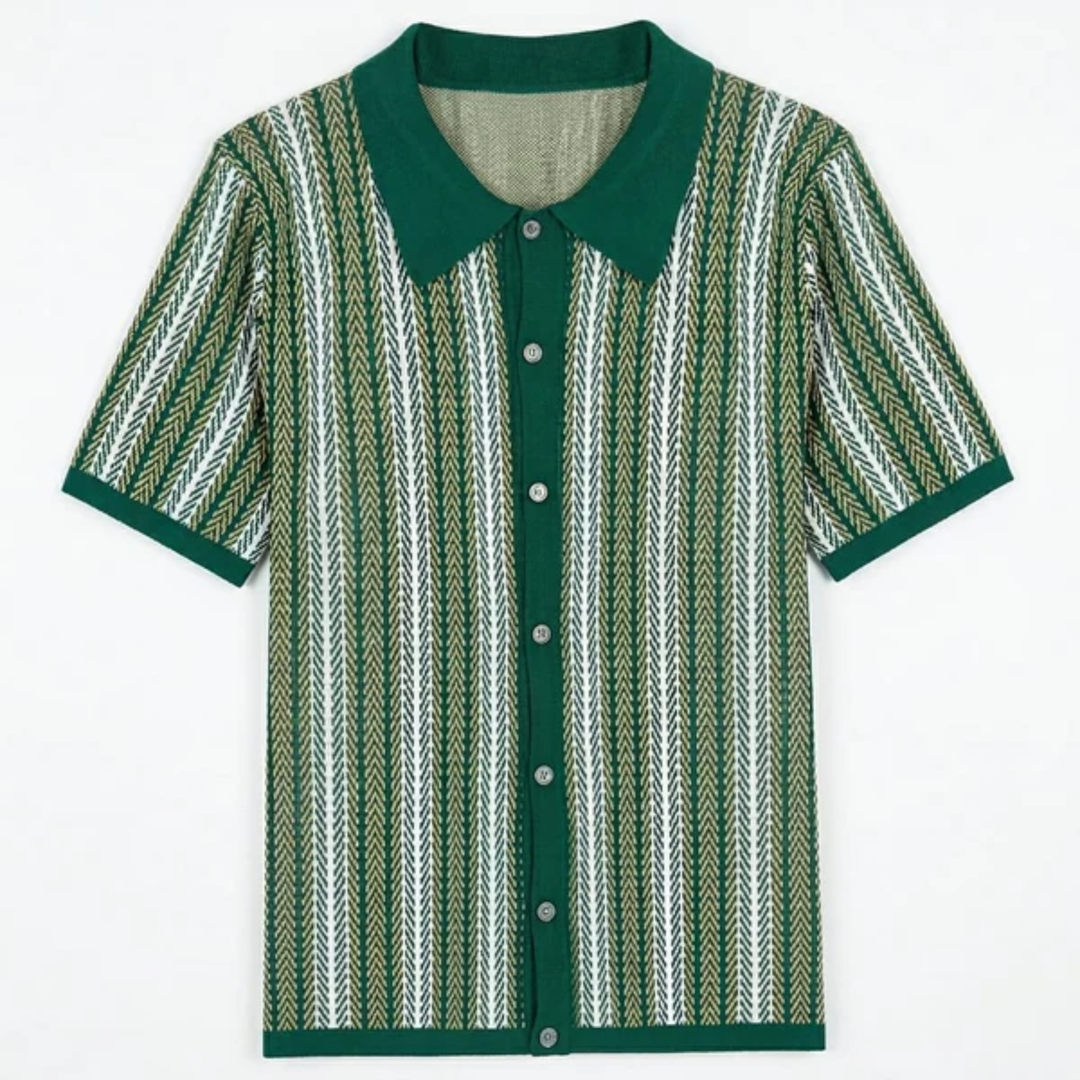 Men's Striped Knit Polo – Full-Button Resort Fit