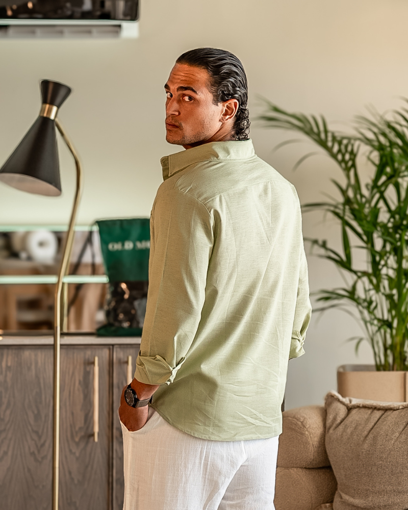 Linen Button-Up Shirt for Men – Relaxed Fit Long Sleeve