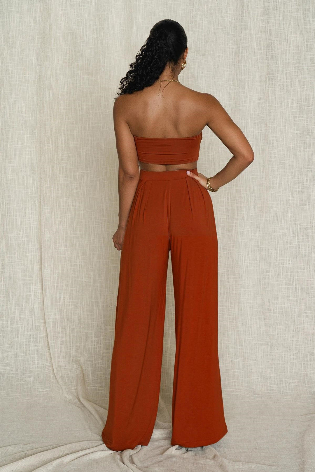 Two Piece Set Women – Strapless Pure Color Top & Pants Suit