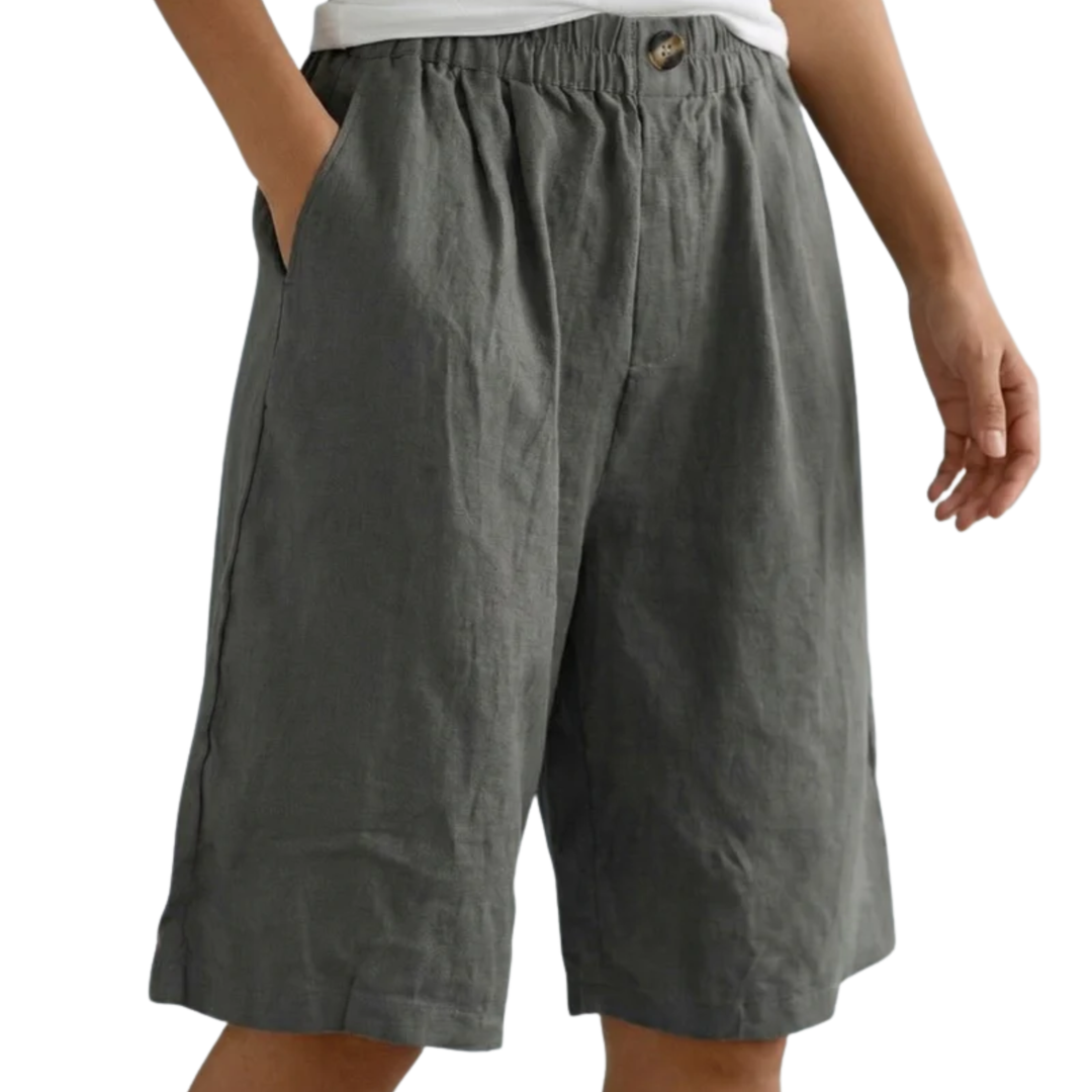 Linen Bermuda Shorts for Women – High Waist Elastic Lightweight