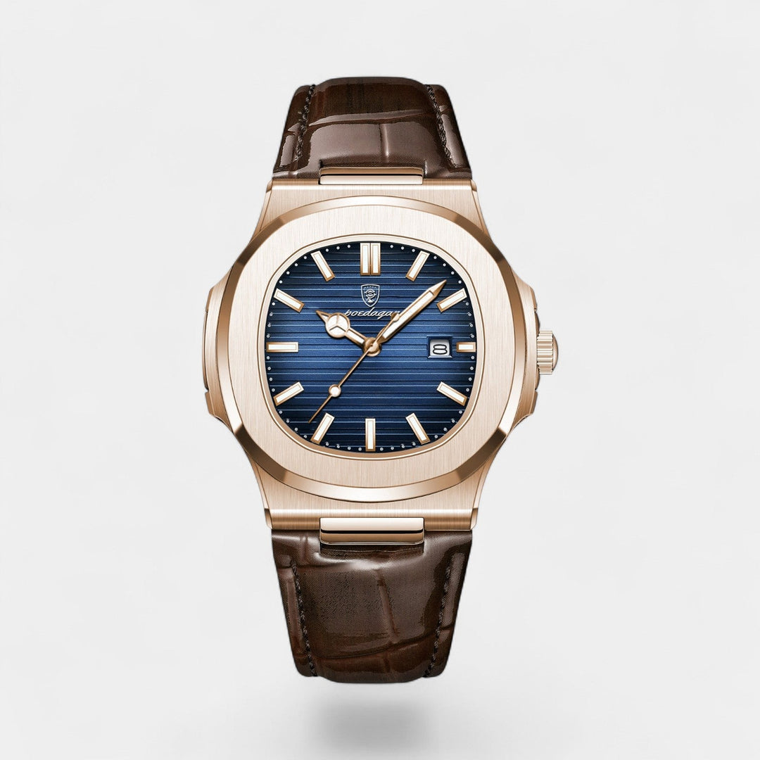 Men's Leather Strap Quartz Watch – Luminous Dial Waterproof 40mm