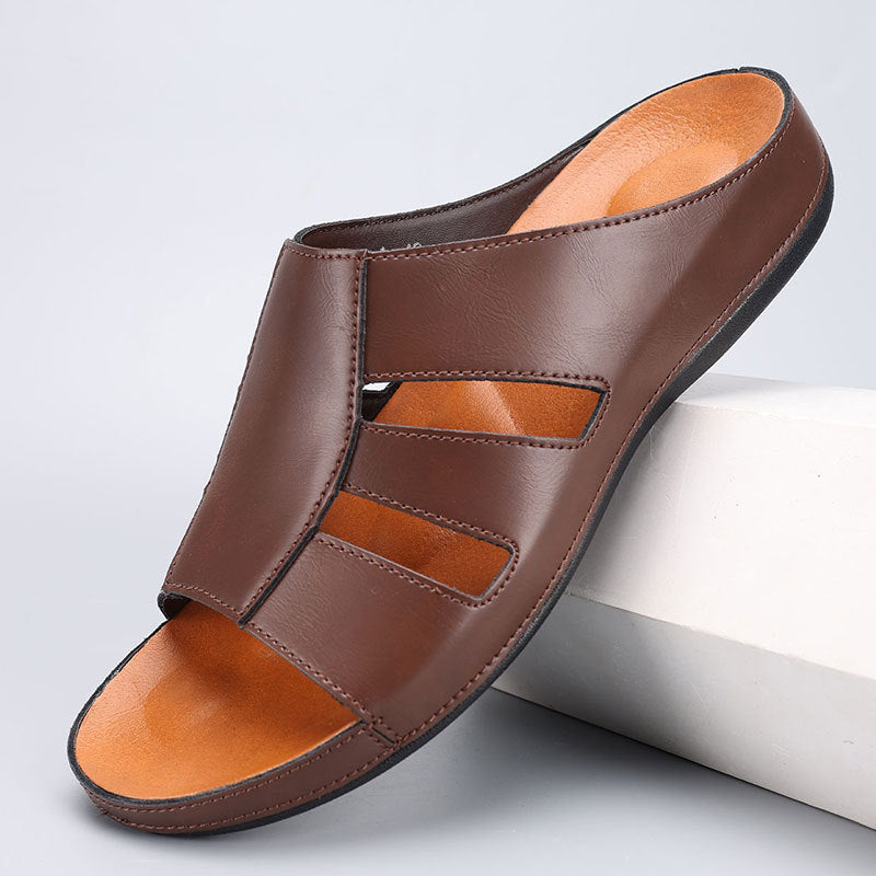 Men's Orthopedic Vegan Leather Slide Sandals – Arch Support Closed Toe