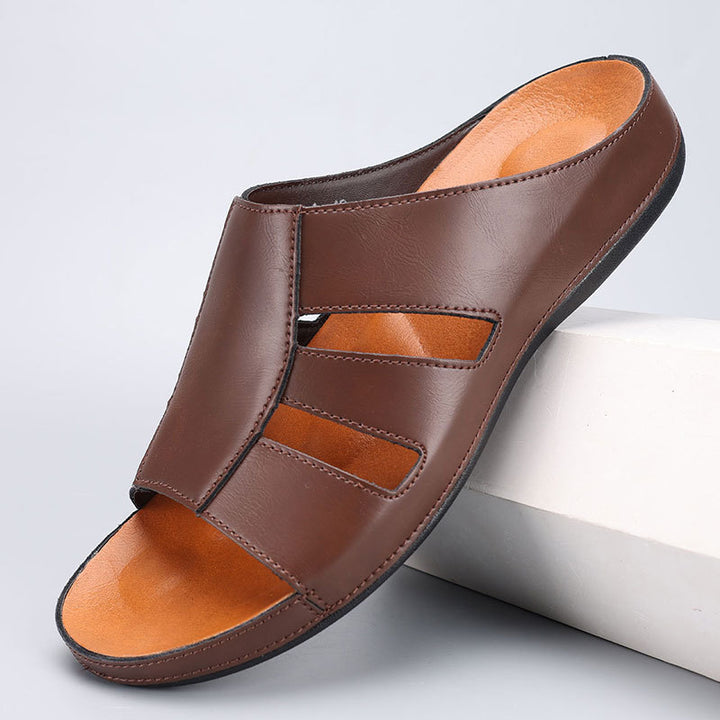 Men's Orthopedic Vegan Leather Slide Sandals – Arch Support Closed Toe