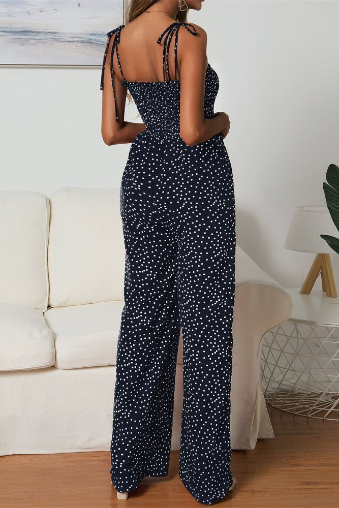 Women's Wide Leg Jumpsuit – Smocked Bodice & Spaghetti Straps