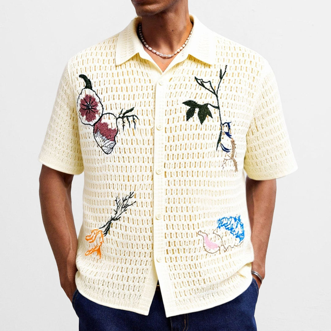 Men's Embroidered Knit Shirt Short Sleeve – Open Weave Botanical Camp