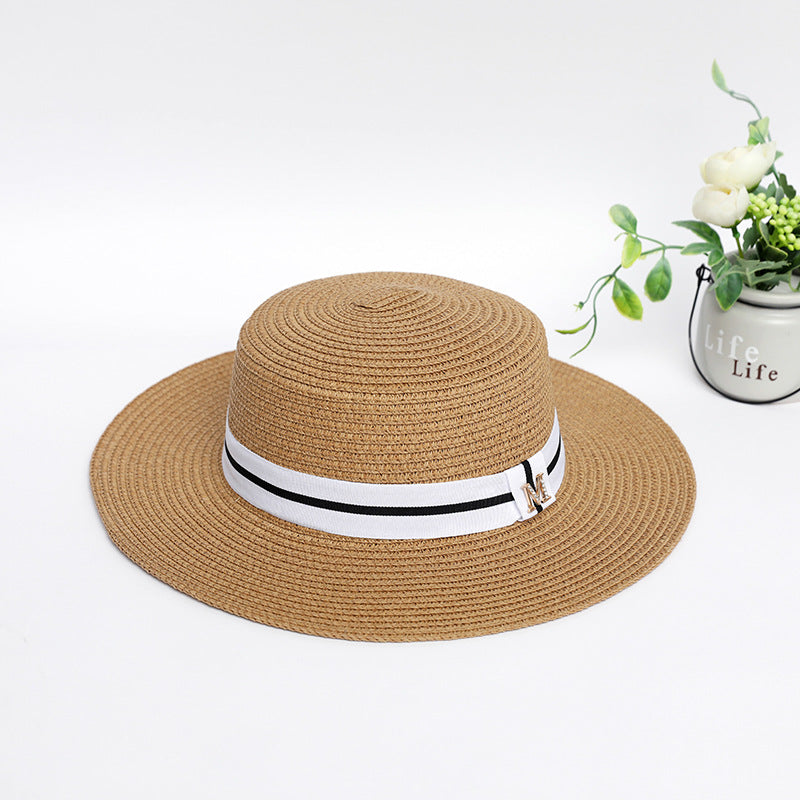 Flat Top Straw Hat – Rhinestone Wide Brim Sun Hat Women