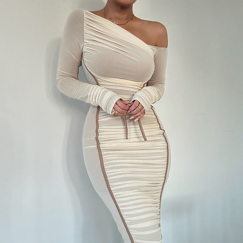 Satin Midi Dress – Strapless Pearl Detail Formal Gown