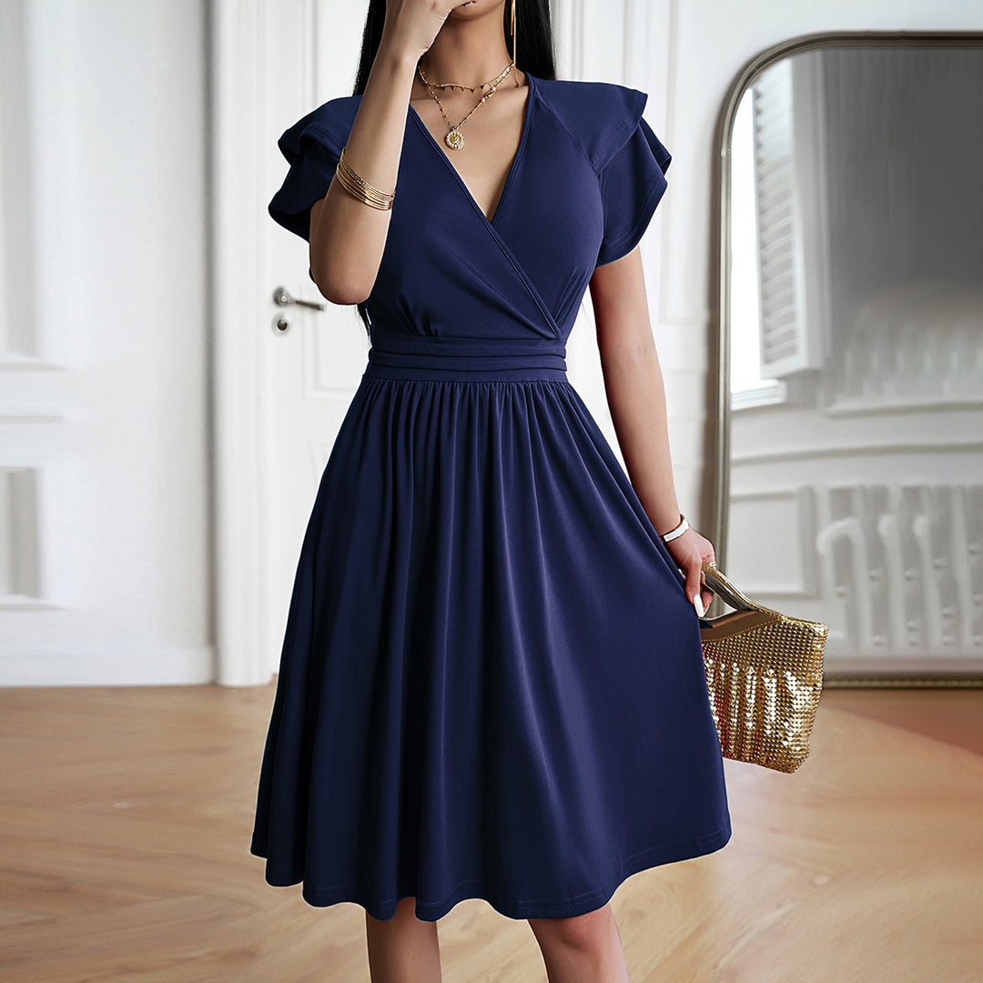Wrap Midi Dress – Flutter Sleeve Women's Flowy Silhouette