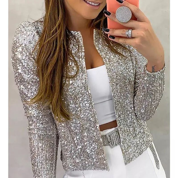 Sequin Blazer for Women – Cropped Open-Front Glitter Jacket