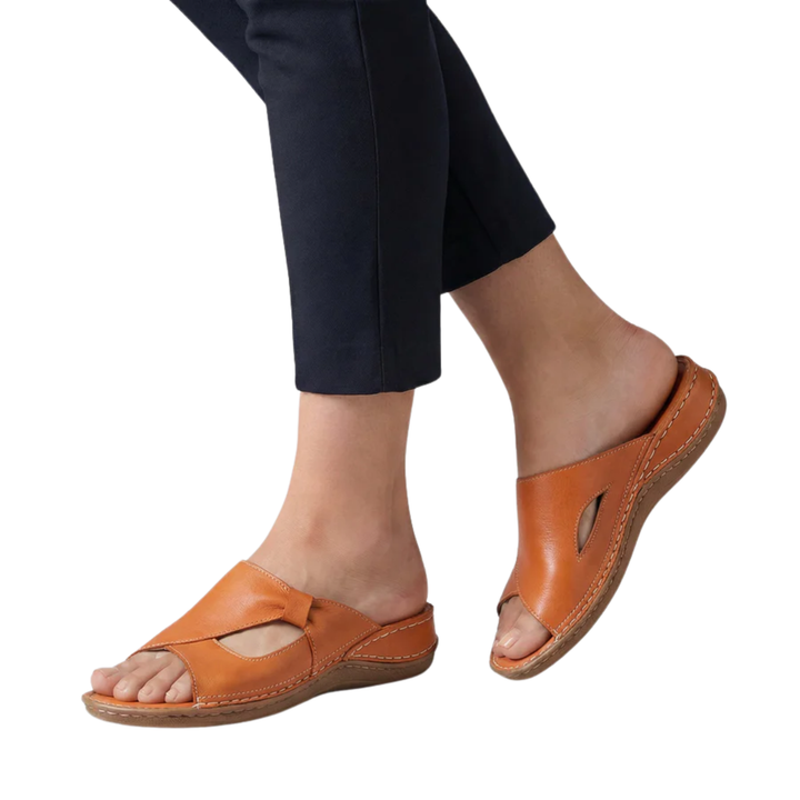 Women's Flat Sandals – Open-Toe Cutout Strap Slip-On Mule