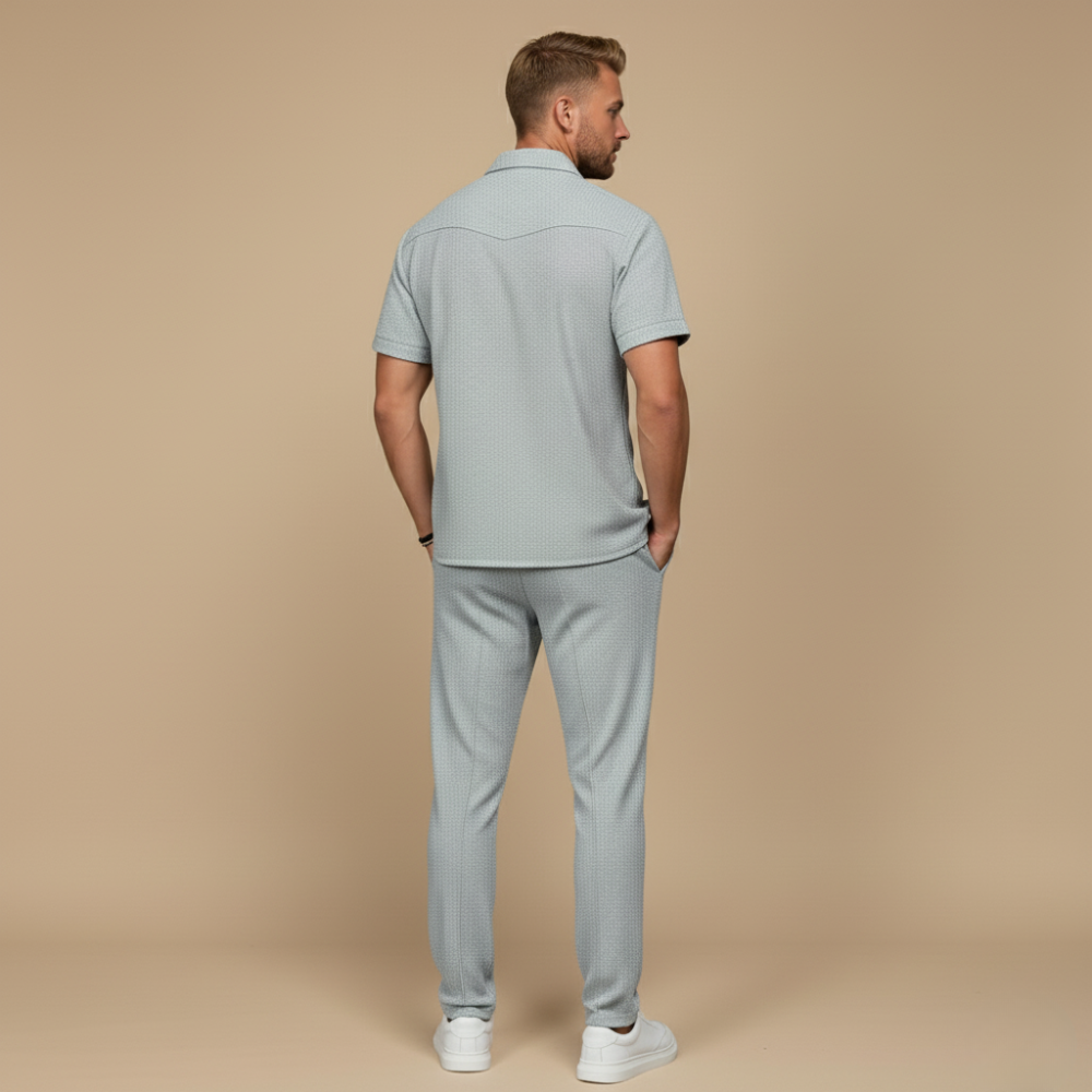 Men's Waffle-Knit Two-Piece Set – Relaxed Matching Shirt & Shorts