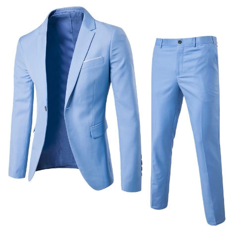 Men's Slim Fit Suit Woven Two-Piece Business Formal – Korean Tailored