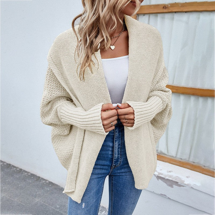 Women's Open-Front Knit Cardigan – Oversized Batwing Shawl Collar