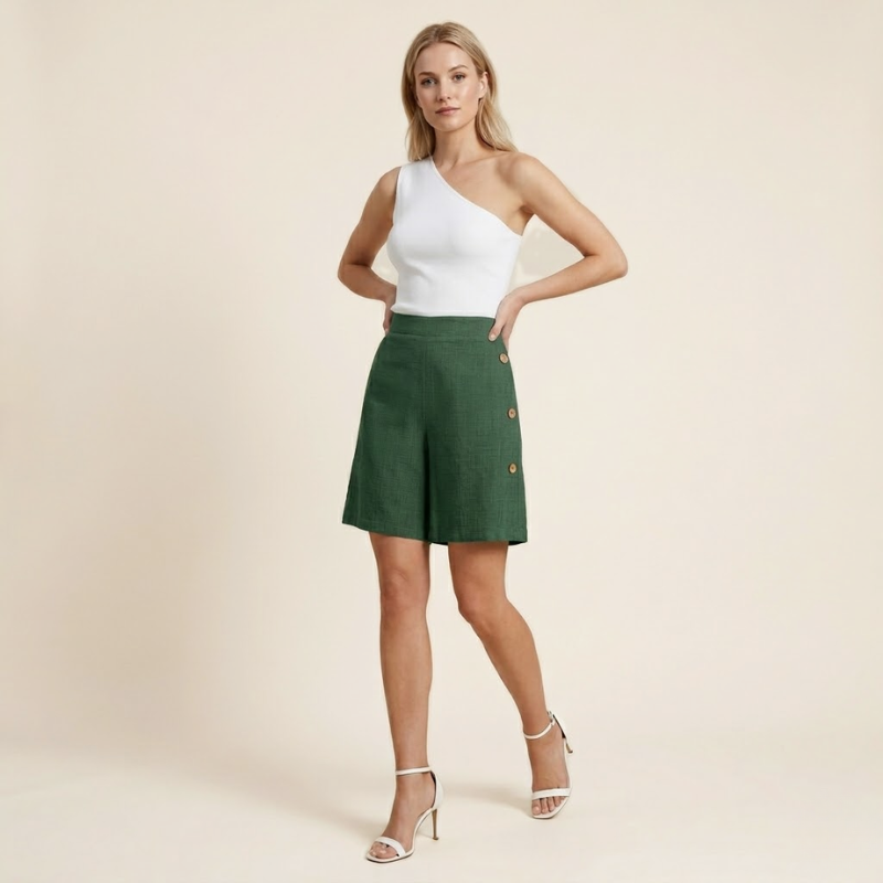 High Waist Wrap Shorts – Button Detail | Women's