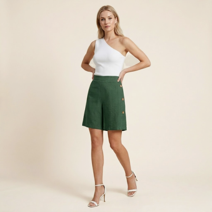 High Waist Wrap Shorts – Button Detail | Women's