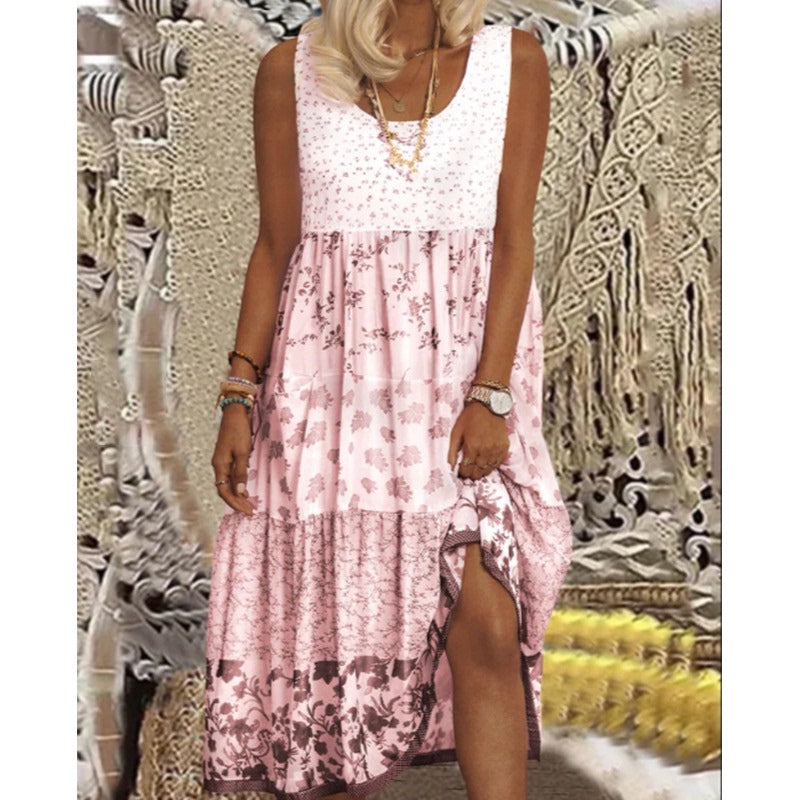 Women's Printed Maxi Dress – Sleeveless Flowy Hawaiian Style