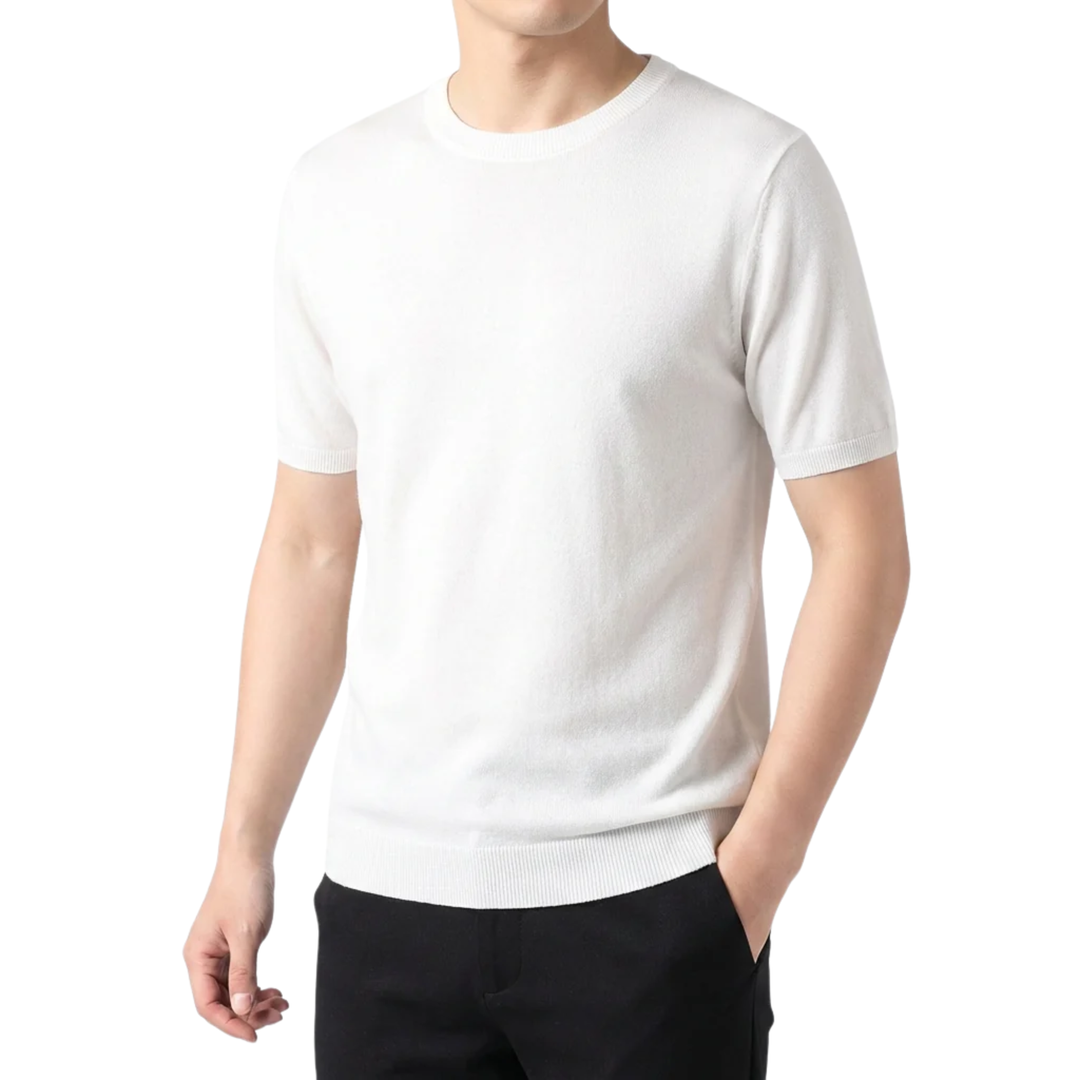 Men's Crew Neck T-Shirt Fine Knit – Relaxed Straight Cut Everyday Tee