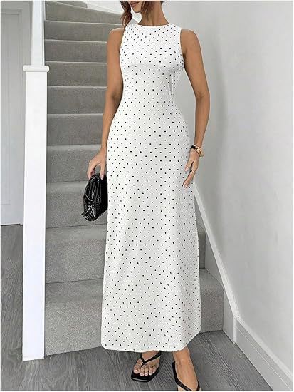 Polka Dot Bodycon Dress – Back Cutout & Lace-Up Detail