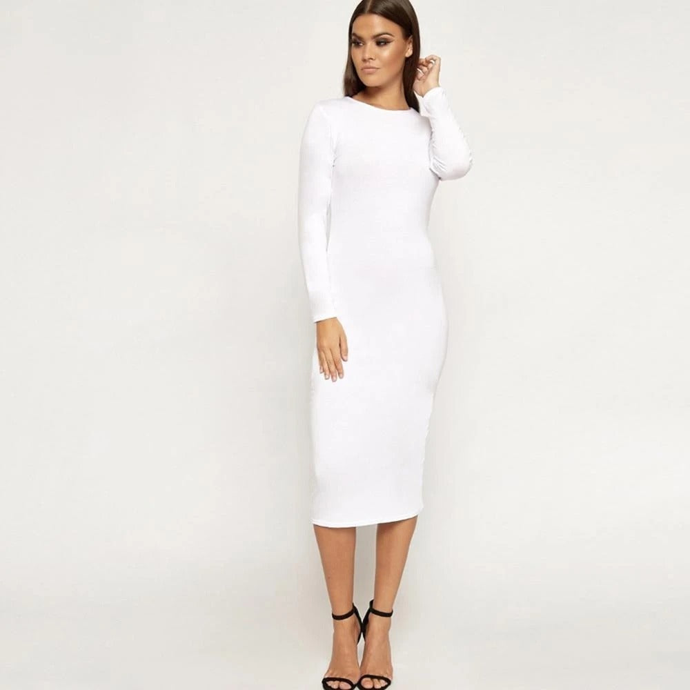 Knit Maxi Dress – Women's Long Sleeve Fitted Silhouette