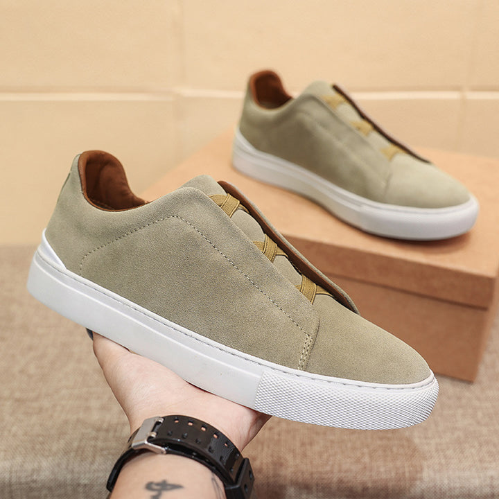 Men's Slip-On Suede Sneakers – Laceless Elasticated Strap