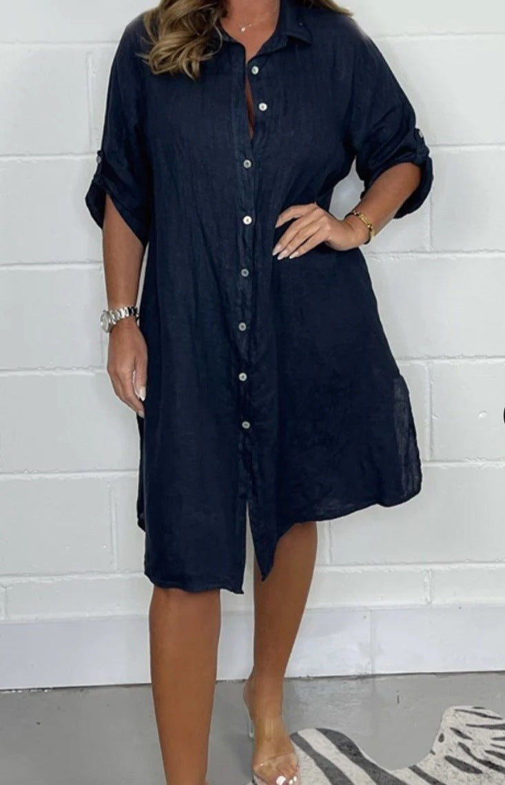 Midi Shirt Dress – Women's Button-Front Relaxed Fit